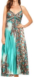 Sakkas Caterina Strapless V-neck Padded Empire Waist Satin Maxi Long Dress#color_Turquoise
