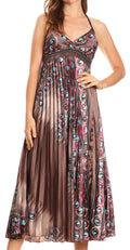 Sakkas Caterina Strapless V-neck Padded Empire Waist Satin Maxi Long Dress#color_Brown