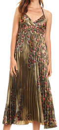 Sakkas Caterina Strapless V-neck Padded Empire Waist Satin Maxi Long Dress#color_Hazelnut