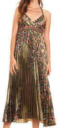 Sakkas Caterina Strapless V-neck Padded Empire Waist Satin Maxi Long Dress#color_Hazelnut 