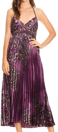 Sakkas Caterina Strapless V-neck Padded Empire Waist Satin Maxi Long Dress#color_Purple