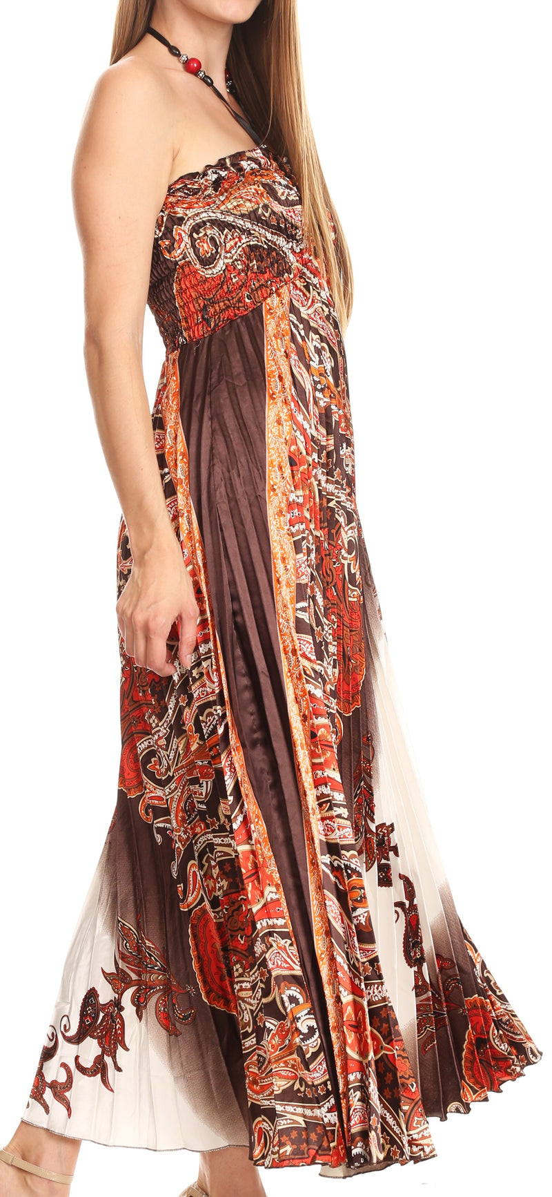 Sakkas Vanna Strapless Pleated Satin Summer Mid Dress Adjustable