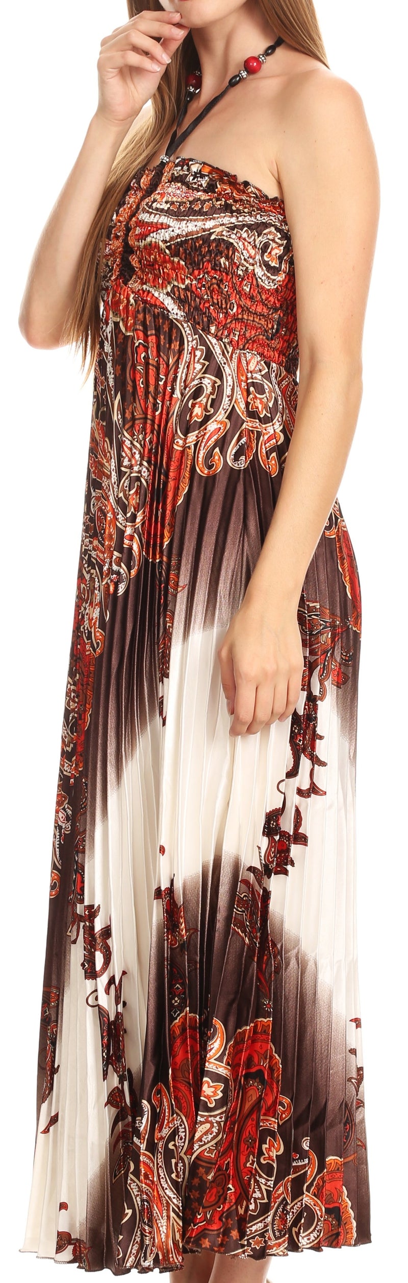 Sakkas Vanna Strapless Pleated Satin Summer Mid Dress Adjustable