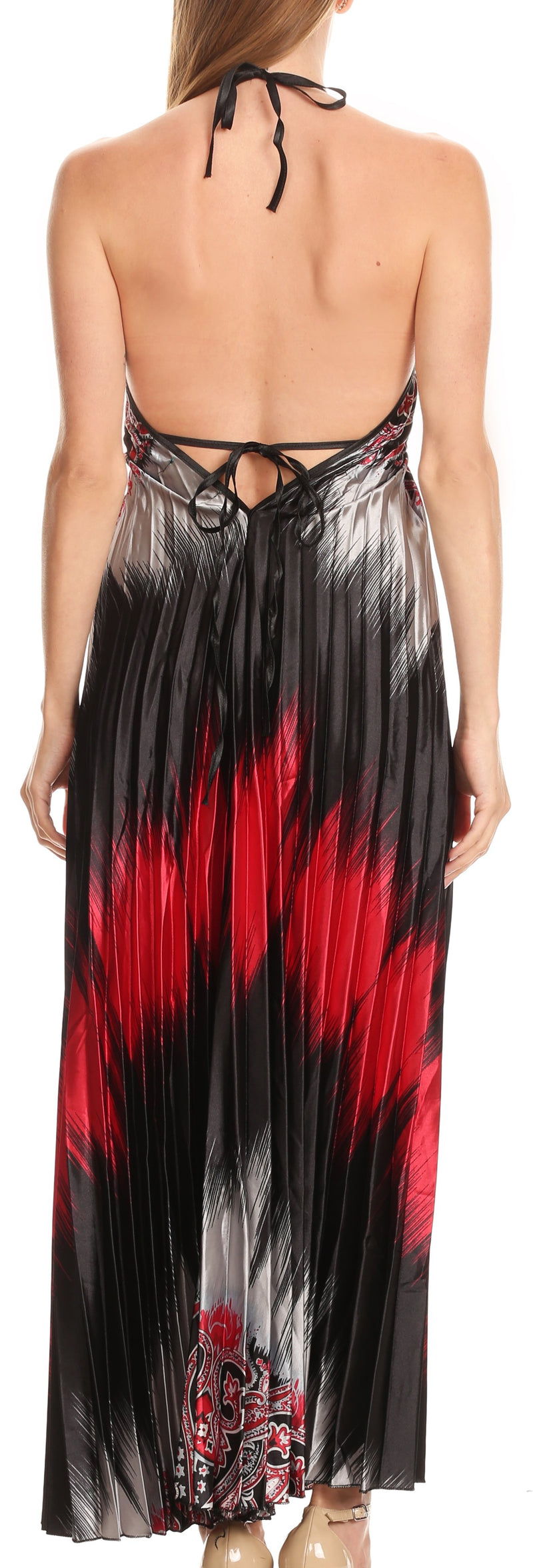 Sakkas Zira Adjustable Long Pleated Empire Waist Dress Paisley Evening Satin