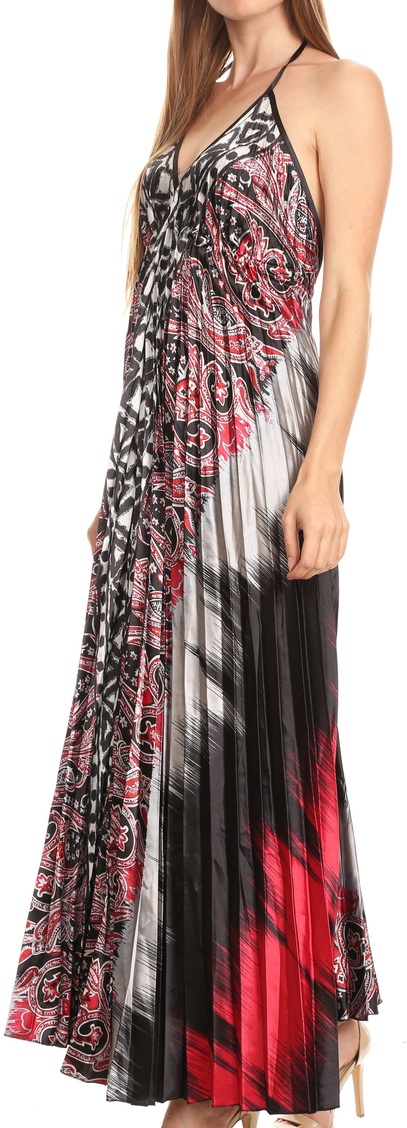 Sakkas Zira Adjustable Long Pleated Empire Waist Dress Paisley Evening Satin