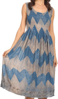 Sakkas Frieda  Mid Length Tank Top Sleeveless Dress Aztec Pattern And Bead Sequins#color_Blue