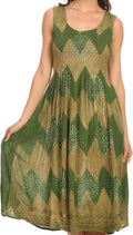 Sakkas Frieda  Mid Length Tank Top Sleeveless Dress Aztec Pattern And Bead Sequins#color_Green