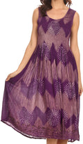 Sakkas Frieda  Mid Length Tank Top Sleeveless Dress Aztec Pattern And Bead Sequins#color_Purple