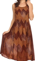Sakkas Frieda  Mid Length Tank Top Sleeveless Dress Aztec Pattern And Bead Sequins#color_Rust