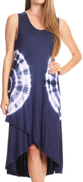 Sakkas Havva Knit Tie-dye Sleeveless Hi Low Dress with Scoop Neck #color_Blue