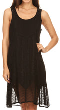 Sakkas Marian Sleeveless Crochet Summer Midi Slim Dress with Emboidery#color_Black 
