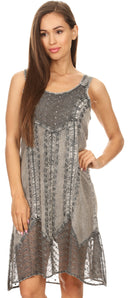 Sakkas Marian Sleeveless Crochet Summer Midi Slim Dress with Emboidery