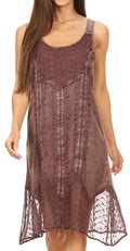 Sakkas Marian Sleeveless Crochet Summer Midi Slim Dress with Emboidery#color_Mauve 