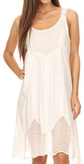Sakkas Marian Sleeveless Crochet Summer Midi Slim Dress with Emboidery#color_Off White 