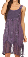 Sakkas Marian Sleeveless Crochet Summer Midi Slim Dress with Emboidery#color_Purple