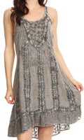 Sakkas Noemi Batik Sleeveless Summer Midi Slim Dress with Embroidery#color_Charcoal