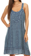 Sakkas Noemi Batik Sleeveless Summer Midi Slim Dress with Embroidery#color_LightBlueDenim