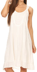Sakkas Noemi Batik Sleeveless Summer Midi Slim Dress with Embroidery#color_OffWhite