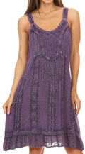 Sakkas Noemi Batik Sleeveless Summer Midi Slim Dress with Embroidery#color_Purple