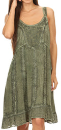 Sakkas Noemi Batik Sleeveless Summer Midi Slim Dress with Embroidery#color_Sage