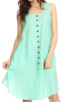Sakkas Lina Mid Length Casual Summer Tent Swing Sleeveless Dress With Pockets#color_SeaGreen
