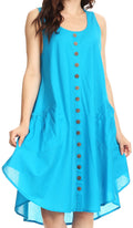 Sakkas Lina Mid Length Casual Summer Tent Swing Sleeveless Dress With Pockets#color_Turquoise