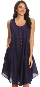 Sakkas Lina Mid Length Casual Summer Tent Swing Sleeveless Dress With Pockets