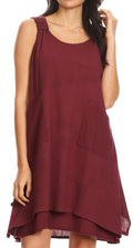 Sakkas Genna Two Layer Sleeveless Ruched Shoulder Straps Round Neck Tent Dress#color_Brown