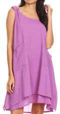 Sakkas Genna Two Layer Sleeveless Ruched Shoulder Straps Round Neck Tent Dress#color_Lilac