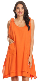 Sakkas Genna Two Layer Sleeveless Ruched Shoulder Straps Round Neck Tent Dress