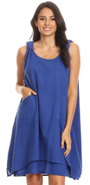 Sakkas Genna Two Layer Sleeveless Ruched Shoulder Straps Round Neck Tent Dress