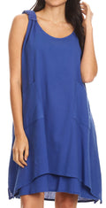 Sakkas Genna Two Layer Sleeveless Ruched Shoulder Straps Round Neck Tent Dress#color_RoyalBlue