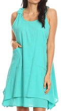 Sakkas Genna Two Layer Sleeveless Ruched Shoulder Straps Round Neck Tent Dress#color_SeaGreen