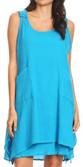 Sakkas Genna Two Layer Sleeveless Ruched Shoulder Straps Round Neck Tent Dress#color_Turquoise