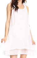 Sakkas Genna Two Layer Sleeveless Ruched Shoulder Straps Round Neck Tent Dress#color_White