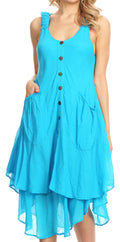Sakkas Lian Womens Light Crinkle Summer Midi Dress Sleeveless Flowy with Pockets#color_Turquoise
