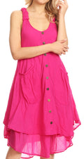 Sakkas Lian Womens Light Crinkle Summer Midi Dress Sleeveless Flowy with Pockets#color_Fuchsia