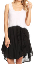 Sakkas Milana Light Summer Tie-dye Flowy Sleeveless Dress with String at Hem#color_Black
