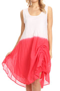 Sakkas Milana Light Summer Tie-dye Flowy Sleeveless Dress with String at Hem#color_Raspberry 
