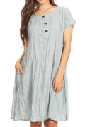 Sakkas Marty Women's Relax fit Everyday Summer Short Dress Caftan Lightweight#color_Grey 