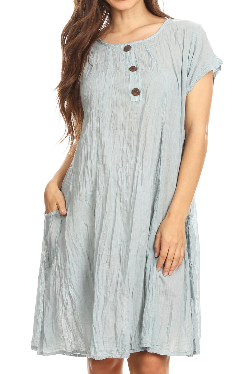 Sakkas Marty Women's Relax fit Everyday Summer Short Dress Caftan Lightweight