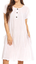Sakkas Marty Women's Relax fit Everyday Summer Short Dress Caftan Lightweight#color_White 