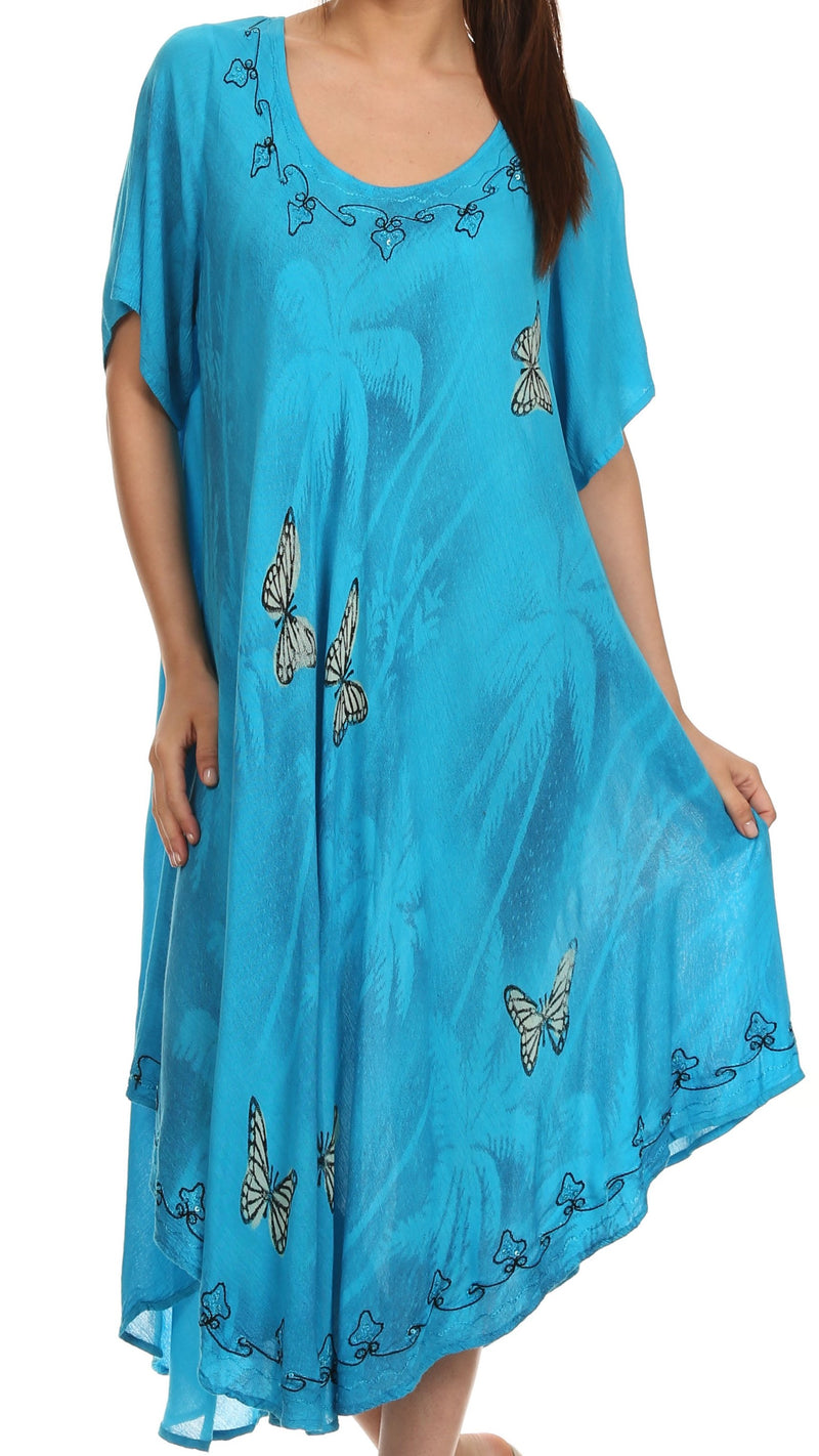 Sakkas Jana Butterfly Sequin Emroidered Cap Sleeves Caftan Dress / Cover Up