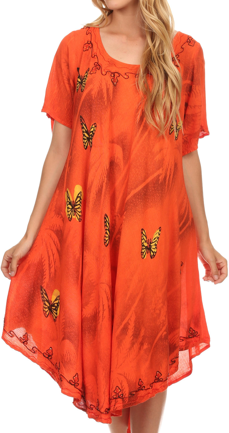 Sakkas Jana Butterfly Sequin Emroidered Cap Sleeves Caftan Dress / Cover Up