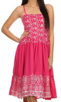 Sakkas Irina Sequin Embroidered Smocked Bodice Mid Length Dress