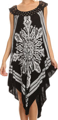 Sakkas Sule Long Sleeveless Tank Top Flower Printed Silver Sparkle Maxi Dress#color_Black