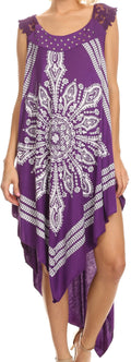 Sakkas Sule Long Sleeveless Tank Top Flower Printed Silver Sparkle Maxi Dress#color_Purple