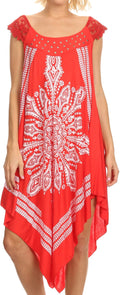 Sakkas Sule Long Sleeveless Tank Top Flower Printed Silver Sparkle Maxi Dress#color_Red