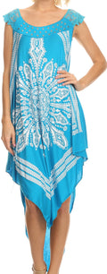 Sakkas Sule Long Sleeveless Tank Top Flower Printed Silver Sparkle Maxi Dress#color_Turquoise