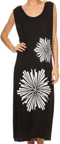 Sakkas Cilva Long Maxi Tapered Floral Paisley Printed Metal Design Lace Tank Dress#color_Black